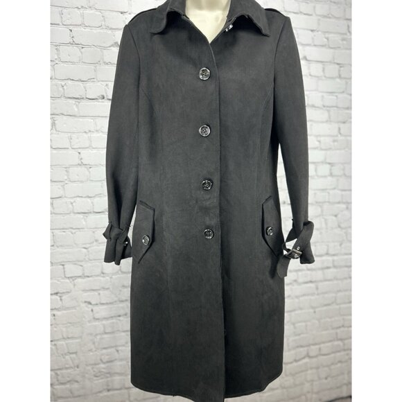 Yaly Couture Black 5 Button Collared Long Sleeve Over Coat Jacket Size Medium M - Picture 1 of 11